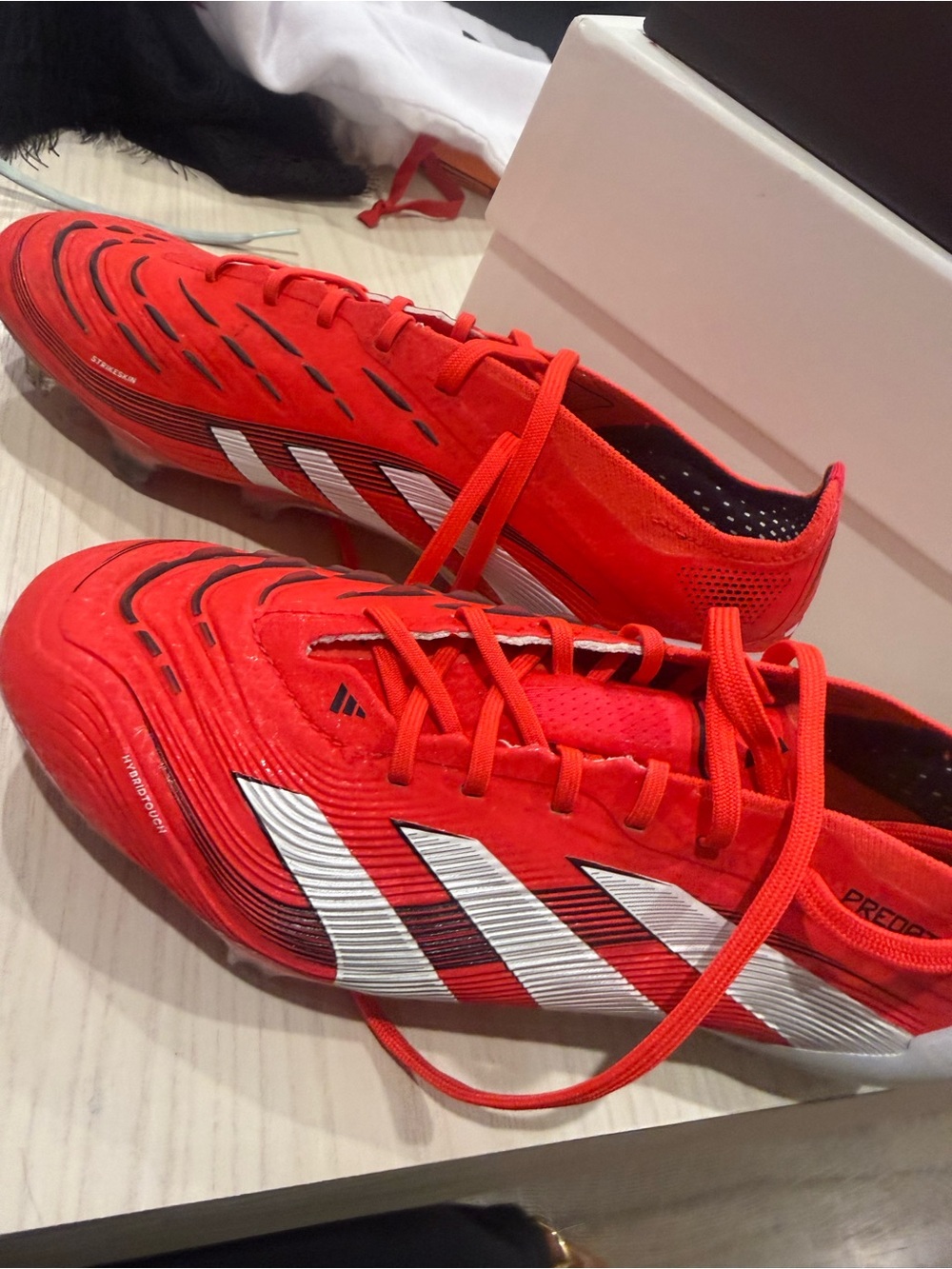 adidas Red Soccer Cleats with White Stripes